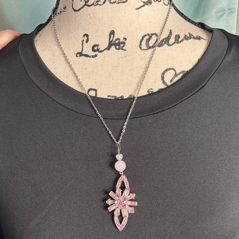 Upcycled Vintage Rose Quartz Pendent Necklace